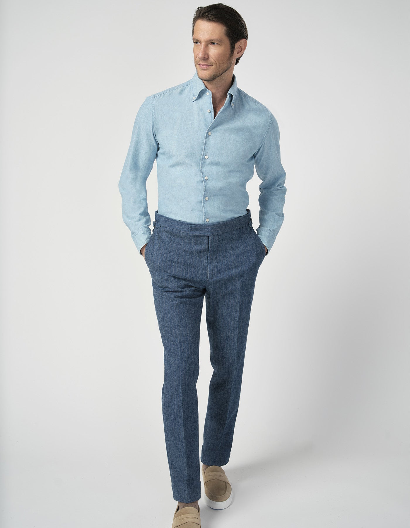 Pantalon En Denim Rayé