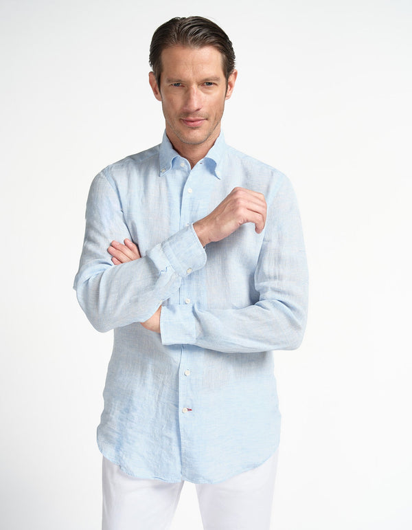 Chemise en Lin à Col Boutonné