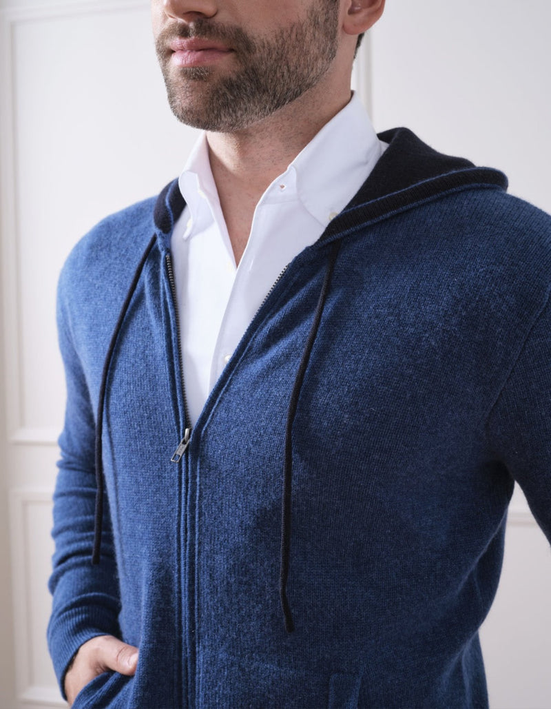 7GG 100% UNDYED CASHMERE HOODIE WITH SUEDE ELBOW PATCH