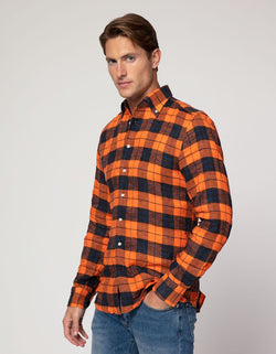 LINEN FLANNEL TARTAN BUTTON DOWN COLLAR SHIRT